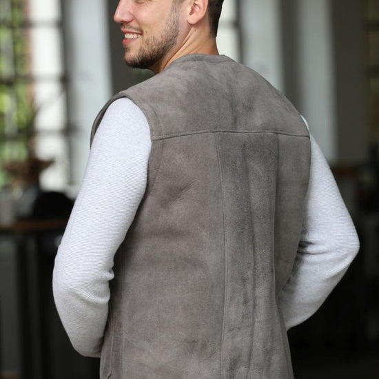 Lammfellweste - Gregor - mit Innentasche grau