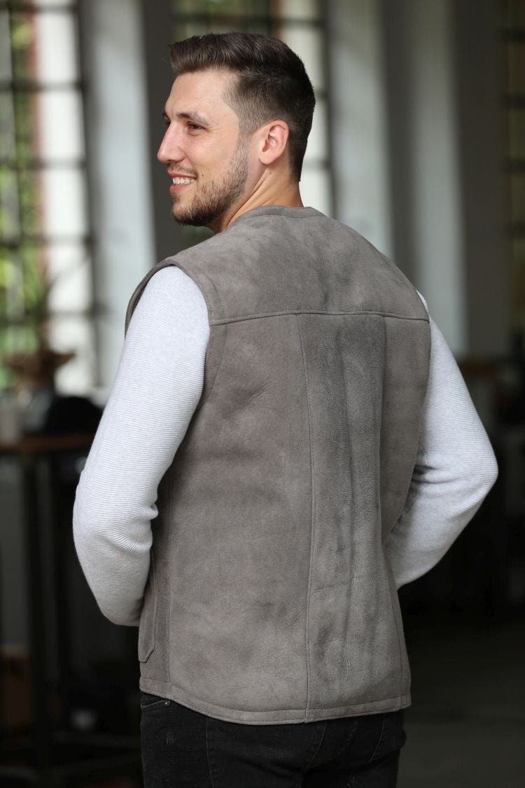 Lammfellweste - Gregor - mit Innentasche grau