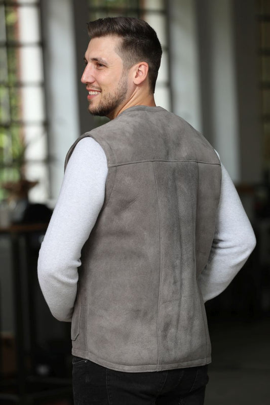 Lammfellweste - Gregor - mit Innentasche grau