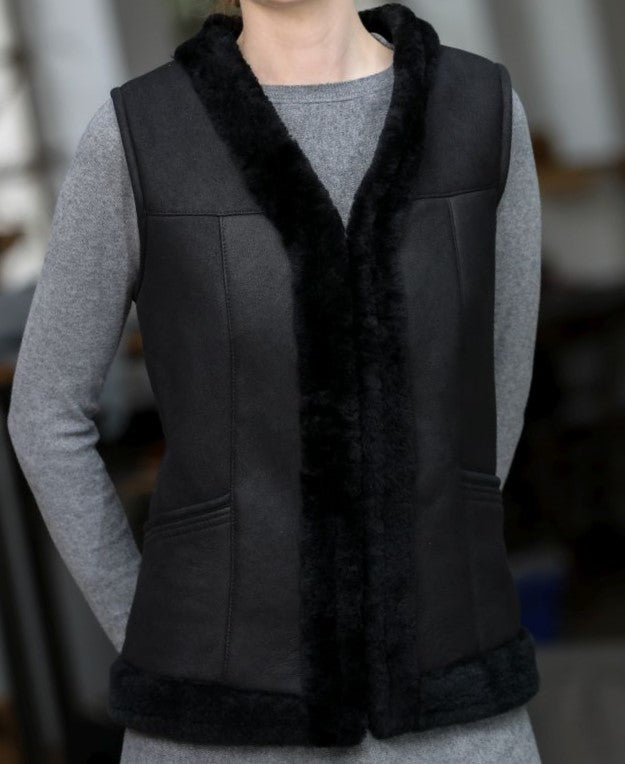 Lammfellweste Sarina Damen (Schwarz)