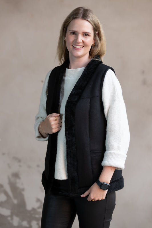 Lammfellweste Sarina Damen (Schwarz)