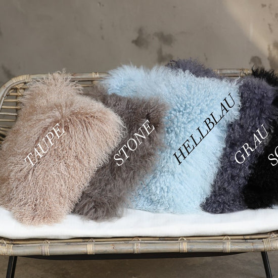 Tibet Lammfellkissen Taupe