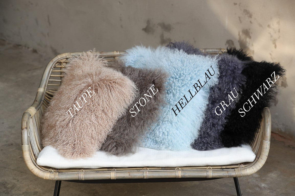 Tibet Lammfellkissen Taupe