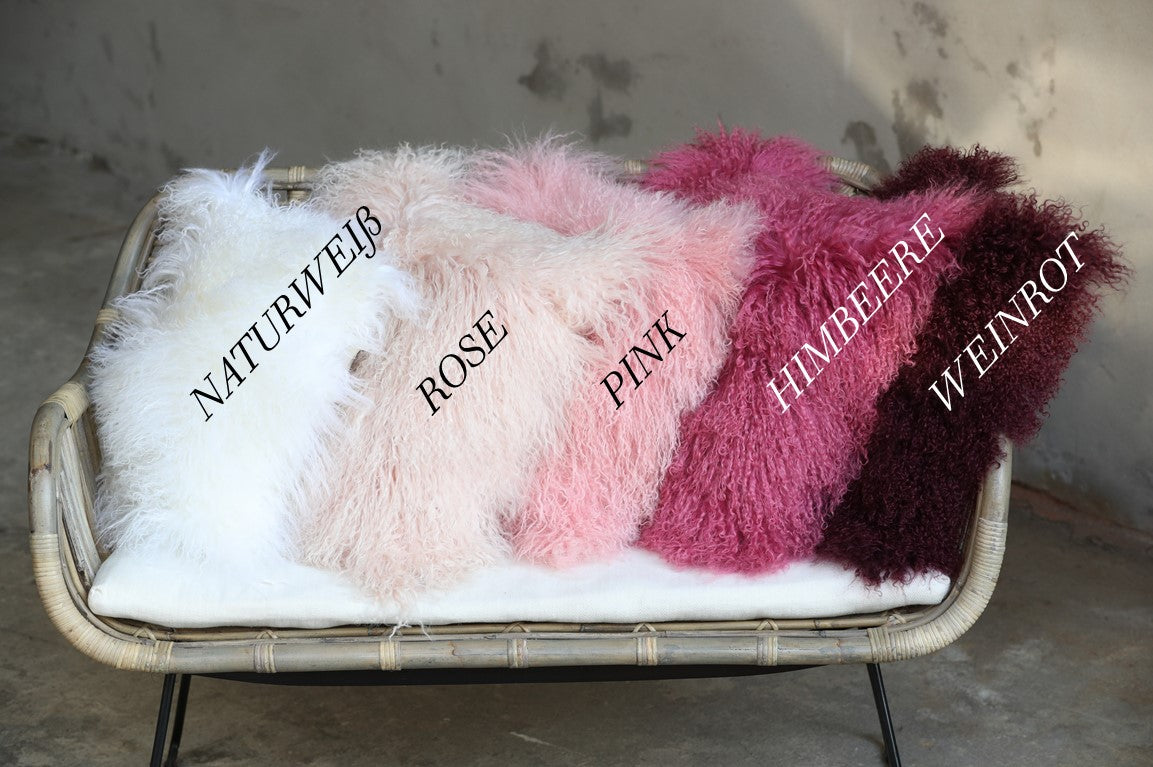 Tibet Lammfellkissen Weinrot