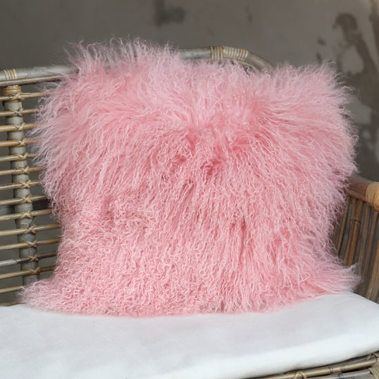 Tibet Lammfellkissen Pink