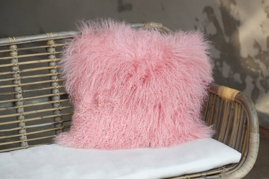 Tibet Lammfellkissen Pink