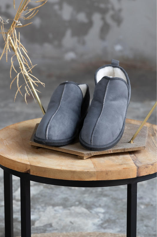 Lammfell Hausschuhe Lian l Grau/Blau l Gr. 42-47