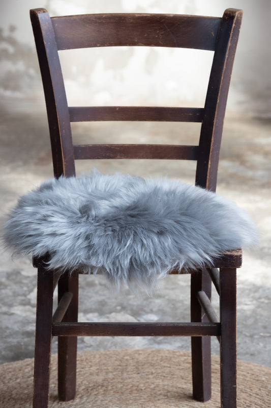 Lammfell Sitzauflage Rund Silber (grau)