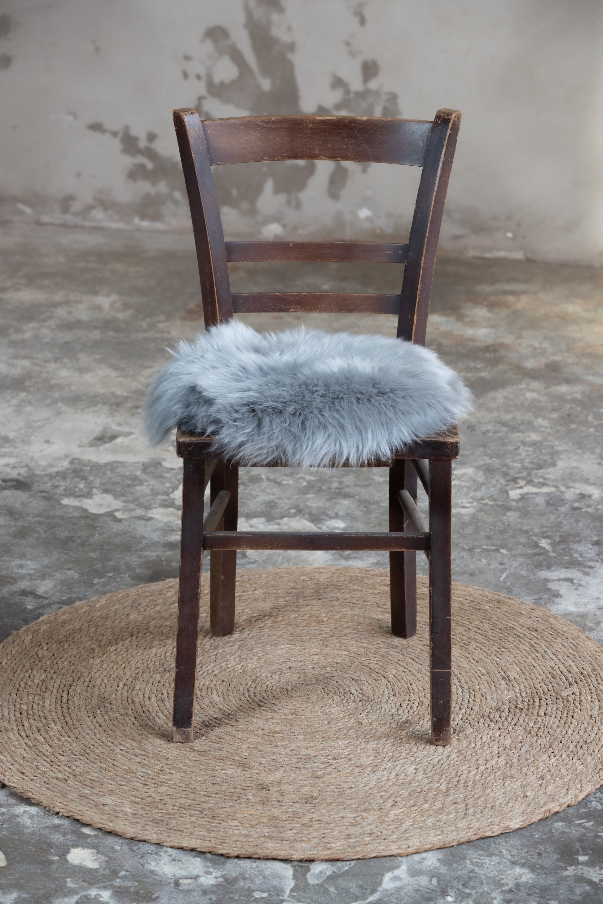 Lammfell Sitzauflage Rund Silber (grau)