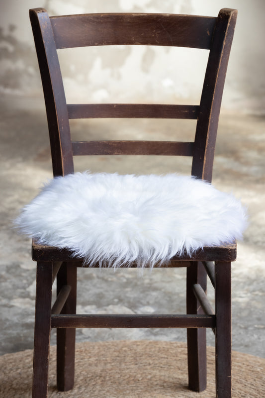 Lammfell Sitzauflage Rund Weiß