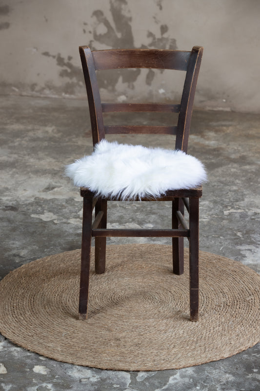 Lammfell Sitzauflage Rund Weiß